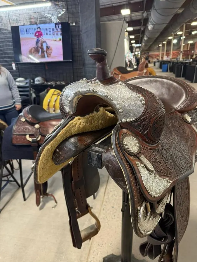 Bob Avila by Bob's Custom Saddle — 16" Silver Swell Cap & Full Silver Package — Cantle Rear