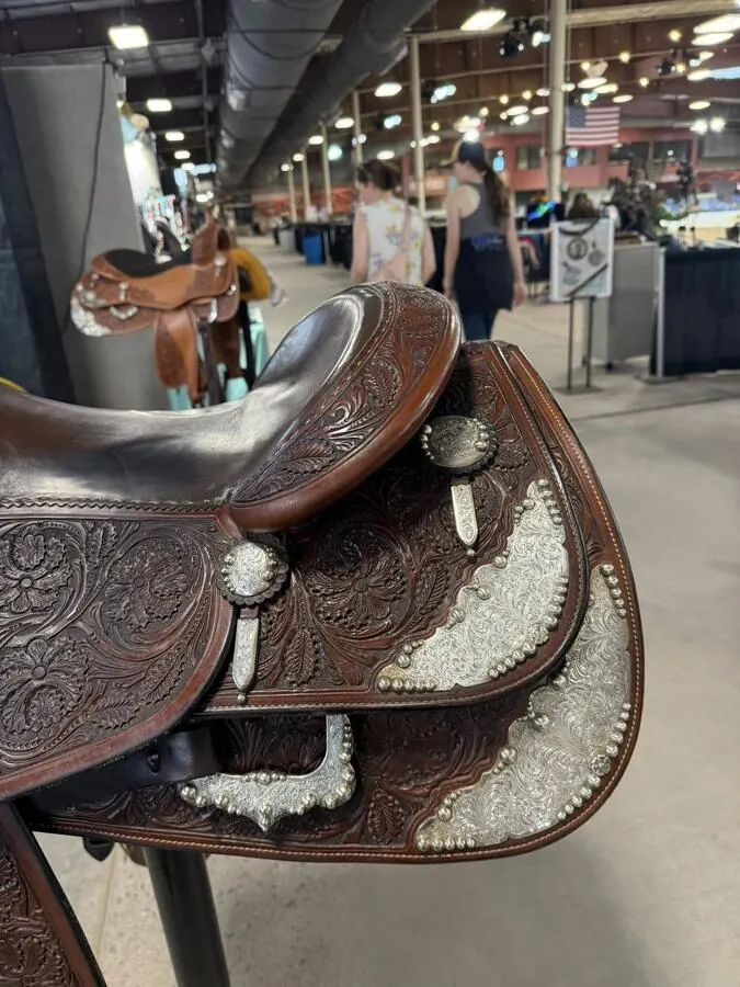 Bob Avila by Bob's Custom Saddle — 16" Silver Swell Cap & Full Silver Package — Cantle Right Silver