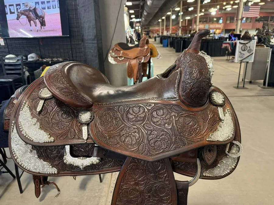 Bob Avila by Bob's Custom Saddle — 16" Silver Swell Cap & Full Silver Package — Seat Top Left