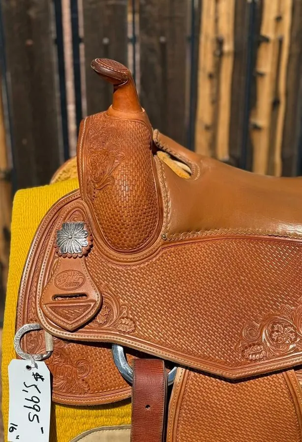 Bob's Custom Saddle — 16" Seat — Basketweave & Floral — Horn Badge