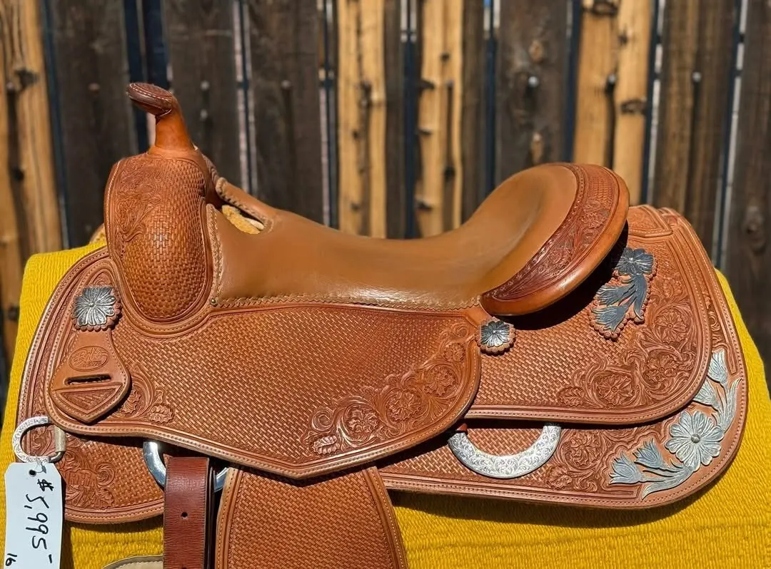 Bob's Custom Saddle — 16" Seat — Basketweave & Floral — Seat Top Left