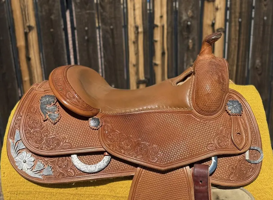 Bob's Custom Saddle — 16" Seat — Tan Leather, Sterling Silver — Seat Top Left