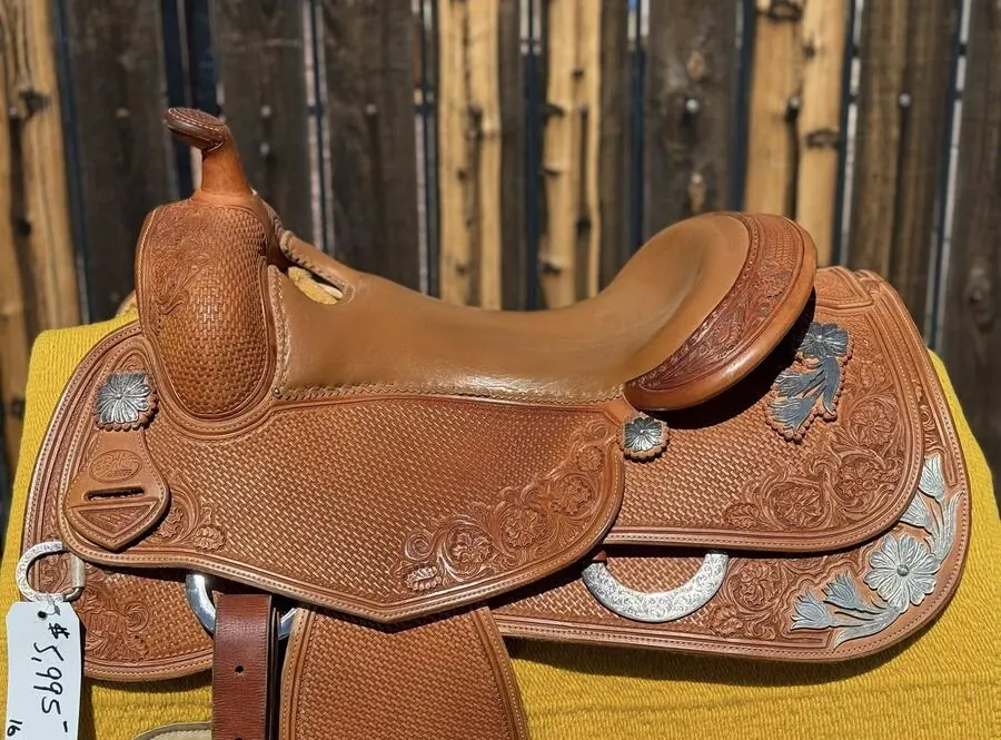 Bob's Custom Saddle — 16" Seat — Tan Leather, Sterling Silver — Seat Top Right
