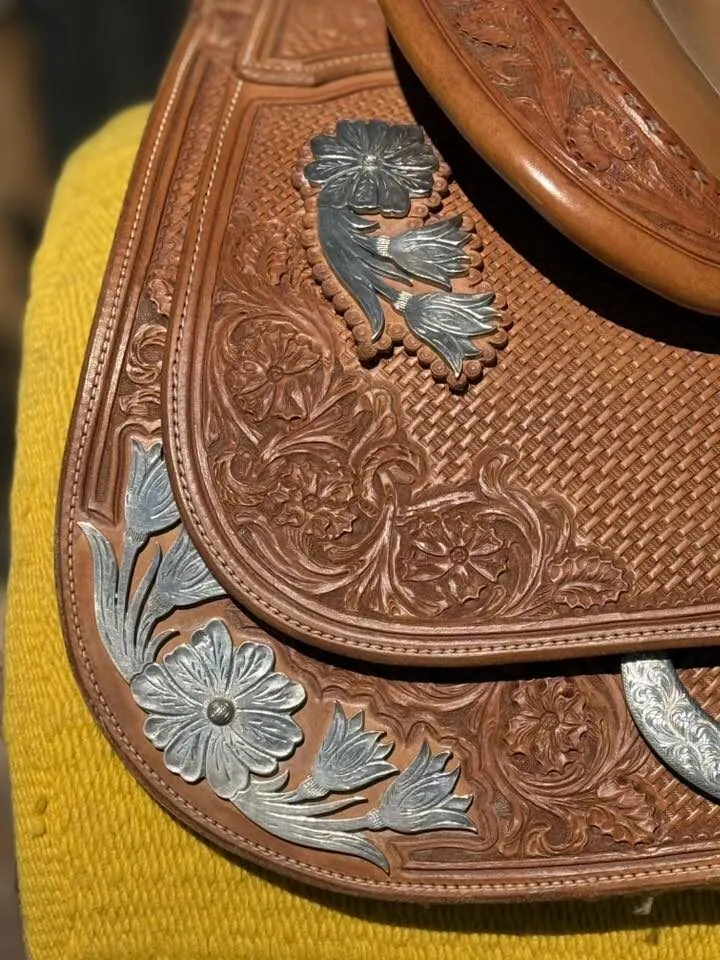 Bob's Custom Saddle — 16" Seat — Tan Leather, Sterling Silver — Skirt Silver Detail