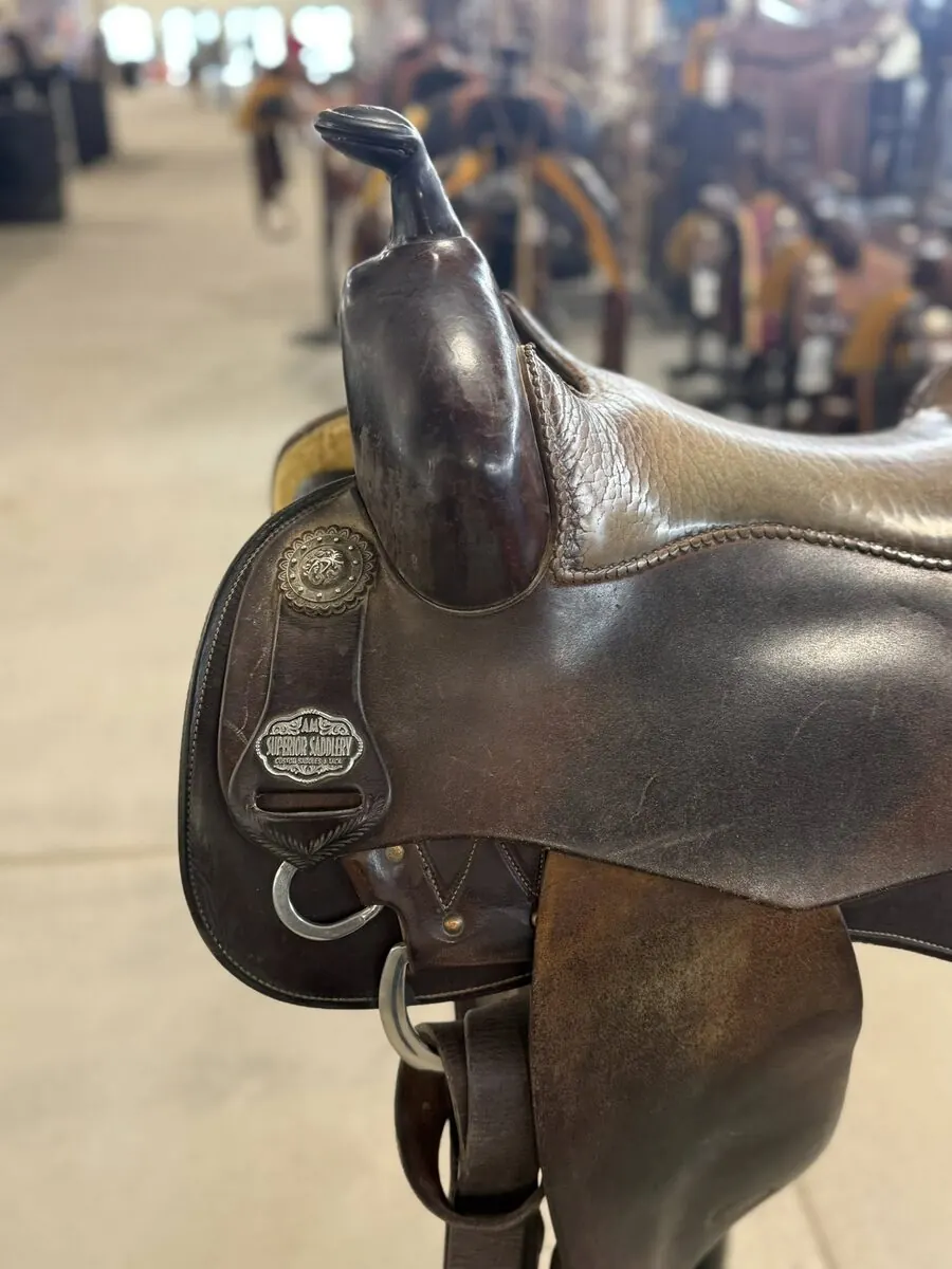 Jason Vanlandingham Reiner by Superior Saddlery — 16" Bison Seat — Horn Badge Left