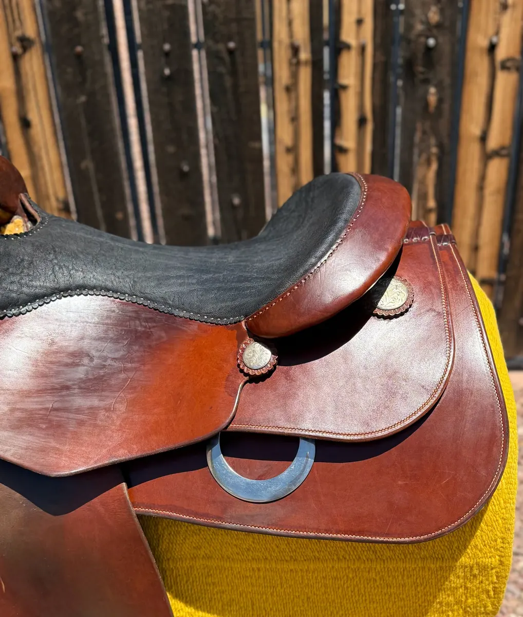 RV Reiner by Superior Saddlery — 16½" Elephant Seat, Sterling Silver, Russet Leather — Cantle Offside