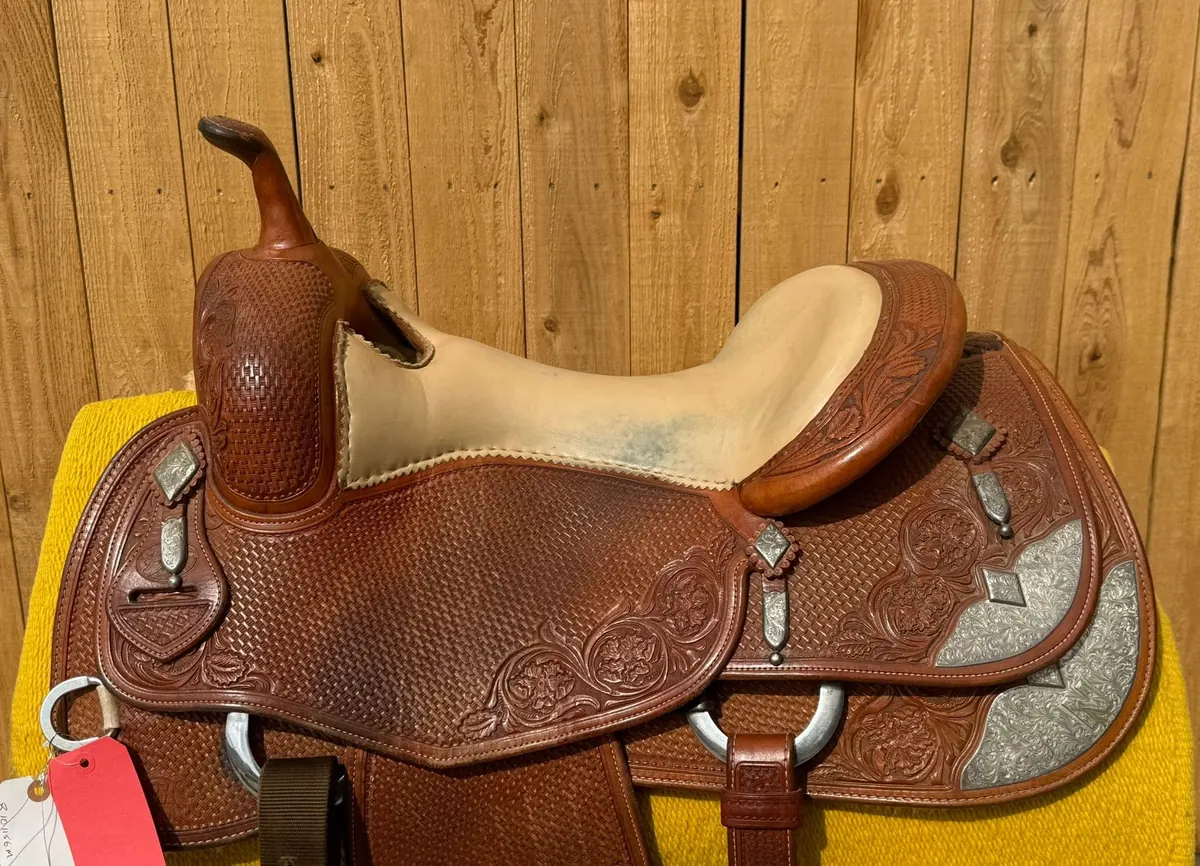 Todd Bergen Cowhorse by Bob's Custom Saddle — 15½" Basketweave & Sterling Silver — Seat Top